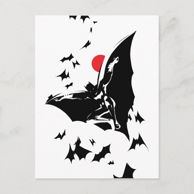 Carte Postale Ligue de Justice | Batman dans le nuage de chauves (Devant)