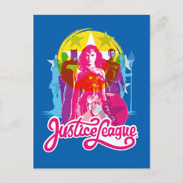 Carte Postale Ligue de Justice | Retro Group & Logo Pop Art (Devant)