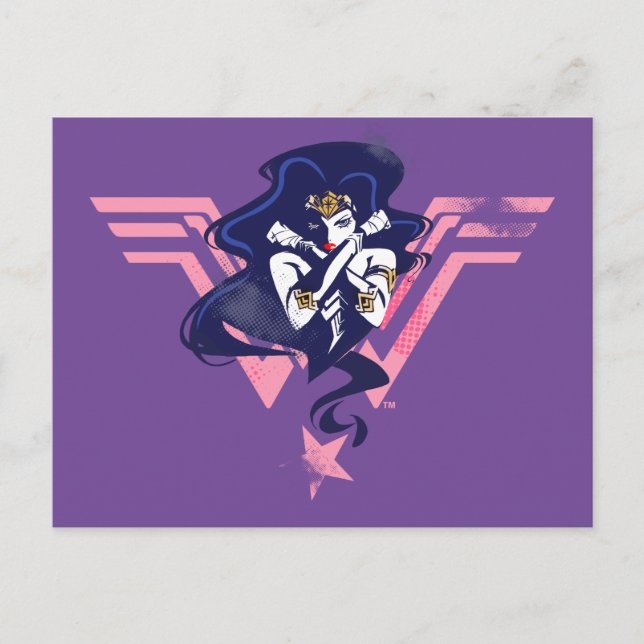 Carte Postale Ligue de Justice | Wonder Woman & Symbol Pop Art (Devant)