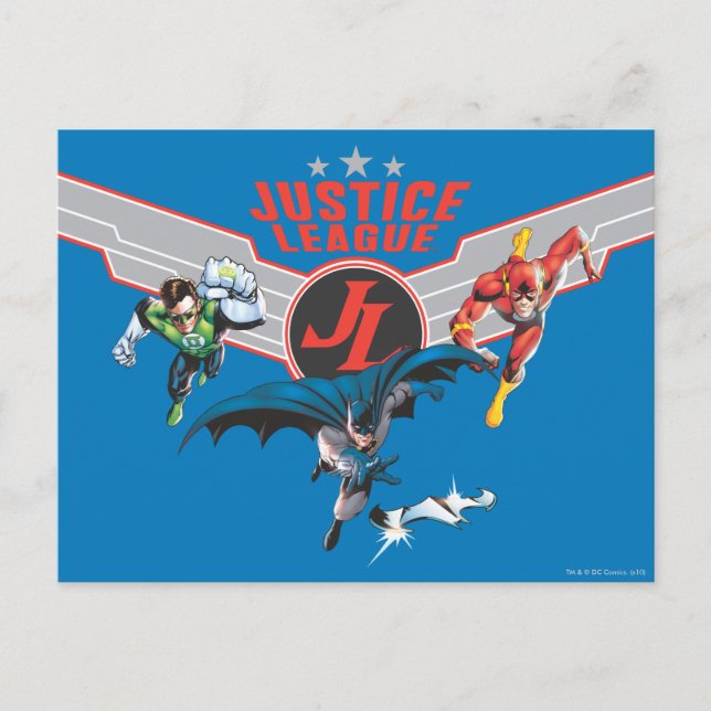 Carte Postale Ligue de la justice Flying Air Badge and Heroes (Devant)