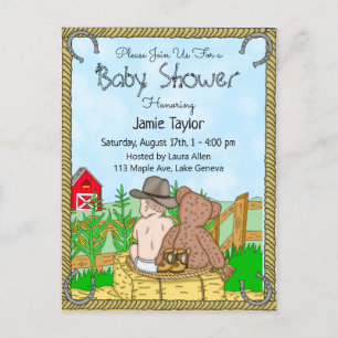 Carte Postale Lil' Cowboy et Teddy Bear Boys Baby shower Invitat