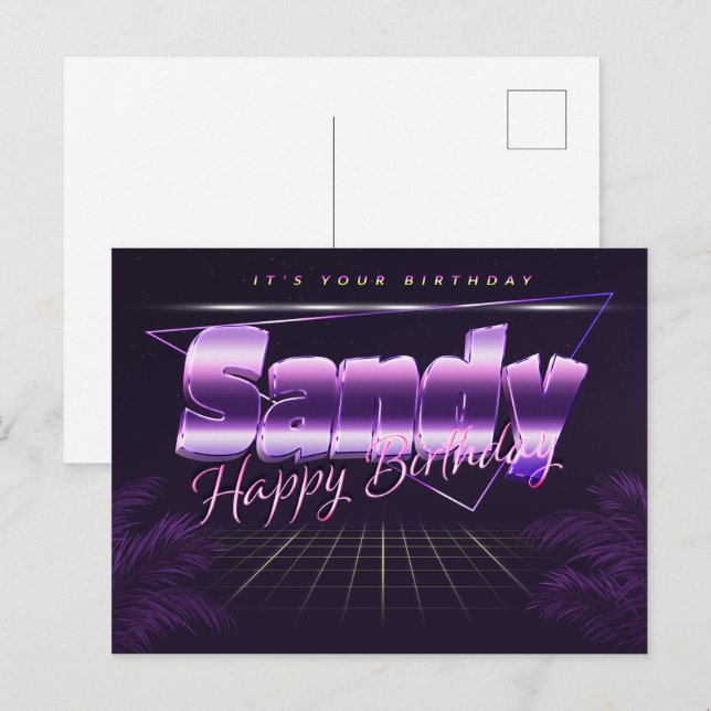 Carte postale lila Sandy nom prénom anniversaire (Devant / Derrière)