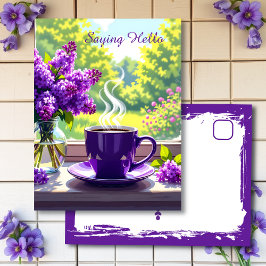 Carte Postale Lilacs et café violets | Je dis bonjour