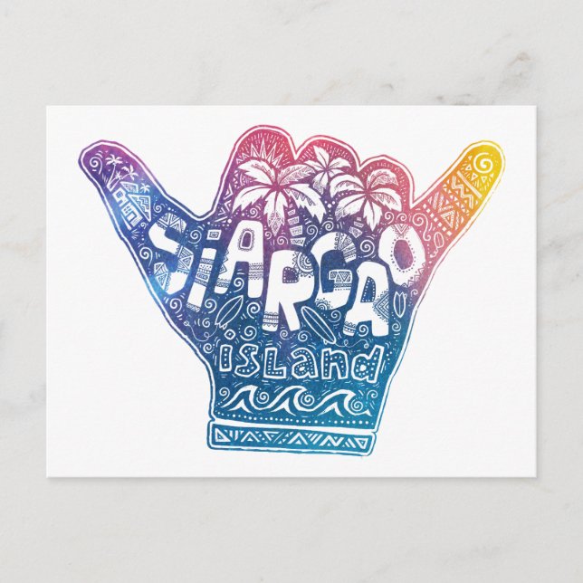 Carte Postale L'île de Siargao surfer main shaka (Devant)