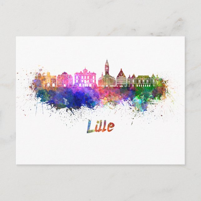 Carte Postale Lille skyline in watercolor (Devant)