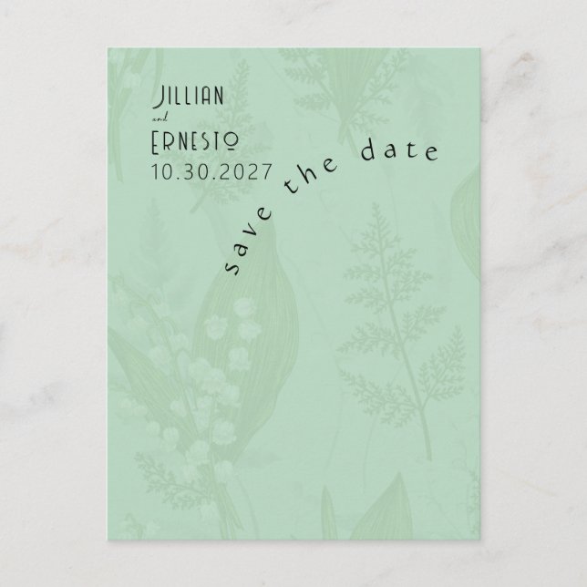 Carte Postale Lily de Valley || Sage vert Enregistrer la date (Devant)