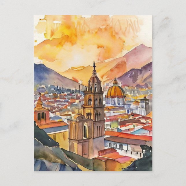 Carte Postale Lima, Pérou, paysage urbain aquarelle (Devant)