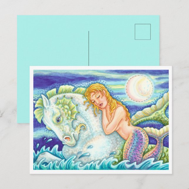 CARTE POSTALE L'IMAGINAIRE DE MARINE MERMAID À MERHORSE, SEAHORS (Devant / Derrière)