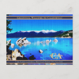 Carte Postale lin - Lac Tahoe California Mountain Forest Usa