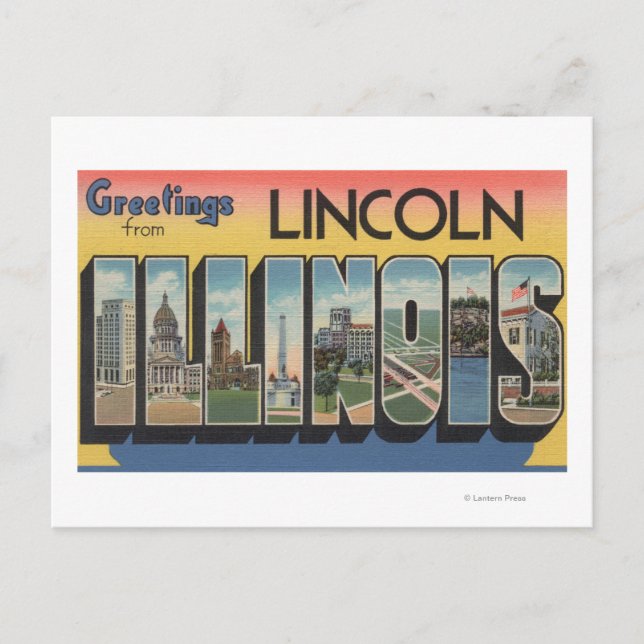 Carte Postale Lincoln, Illinois - Scènes de grandes lettres (Devant)
