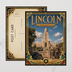 Carte Postale Lincoln Nebraska Art Déco Vintage de l'Âge d'Or