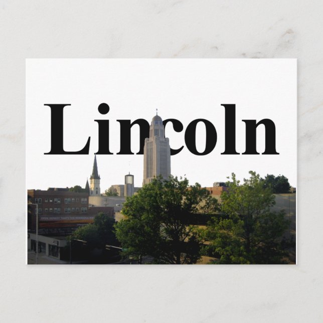 Carte Postale Lincoln, Nebraska Skyline avec Lincoln dans le cie (Devant)