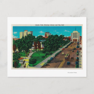 Carte Postale Lincoln Park montrant Bibliothèque et Hôtel de Vil