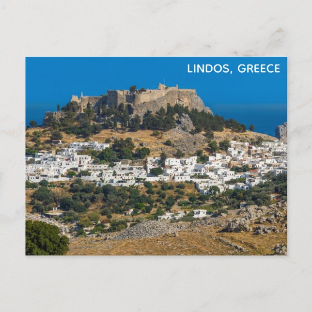 Carte Postale Lindos Grèce Castle Rhodes Island Grec Travel (Devant)