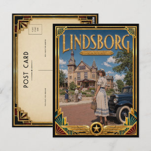 Carte Postale Lindsborg Kansas Art Déco vintage de l'âge d'or