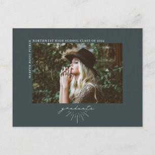 Carte Postale Line Art Dark Emerald Graduate Photo Faire-part