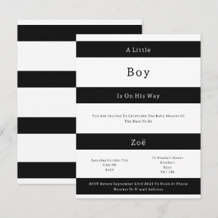 Carte Postale Linear Chic Black And White Stripes Baby Invite Br