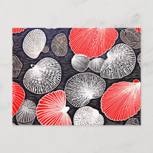 Carte Postale Linogravure de Coquilles Saint-Jacques sur la Plag