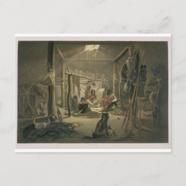Carte Postale L'intérieur de la cabane d'un chef mandan, plaque  (Devant)