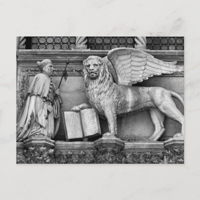 CARTE POSTALE LION À VENT DE VENISE B/W (Devant)