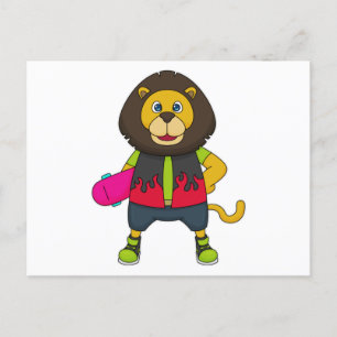 Carte Postale Lion as skater with skateboard
