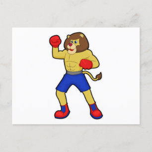Carte Postale Lion at Boxing with Boxing gloves
