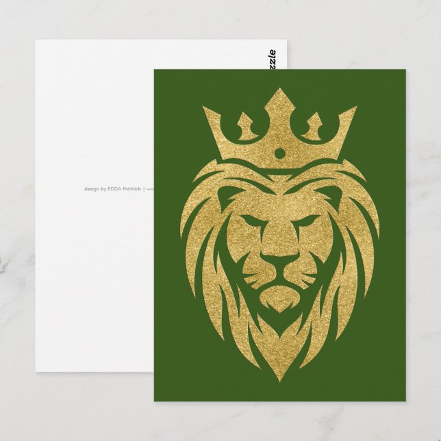 Carte Postale Lion Avec Couronne - Style Or 3 (Devant / Derrière)