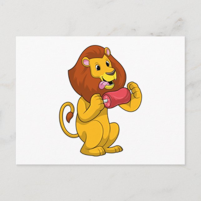 Carte Postale Lion avec de la viande (Devant)