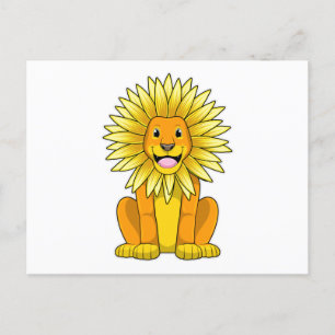 Carte Postale Lion avec Fleur de tournesol