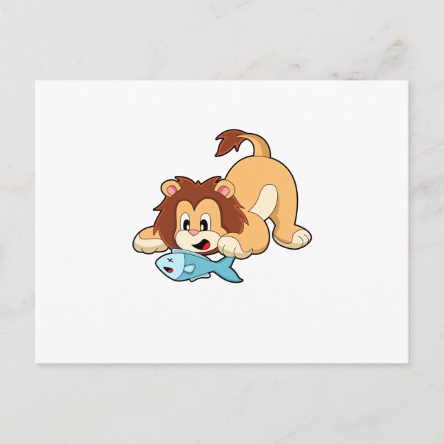 Carte Postale Lion avec poisson (Devant)