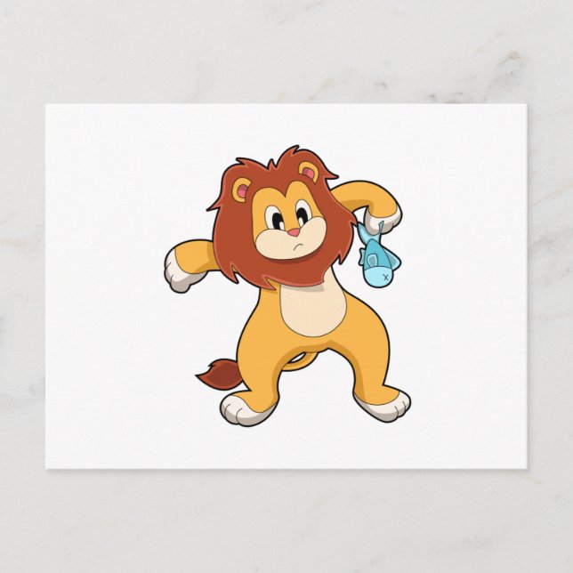 Carte Postale Lion avec poisson (Devant)