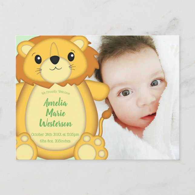 Carte Postale Lion Baby shower Safari (Devant)