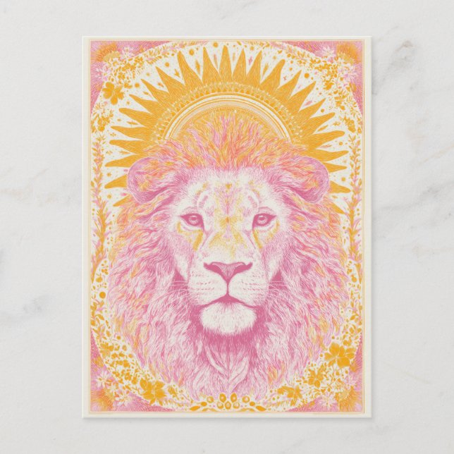 Carte Postale Lion céleste rose et orange (Devant)
