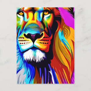 Carte Postale Lion Coloré Art Numérique   Anniversaire