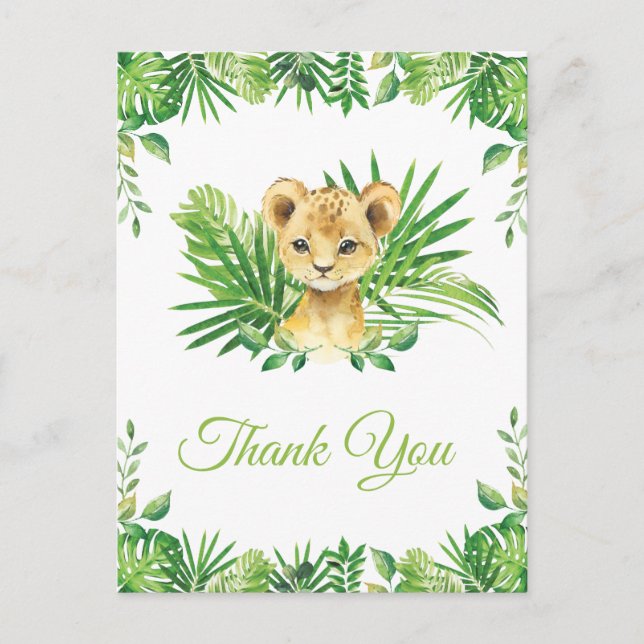 Carte Postale Lion Cub Végétation tropicale Anniversaire Merci (Devant)