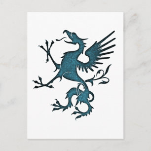 Carte Postale Lion d'Imaginaire médiéval Griffin Turquoise