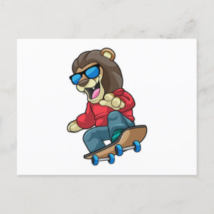 Carte Postale Lion en patineur avec planche à roulettes
