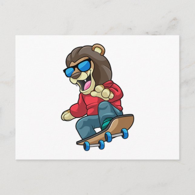 Carte Postale Lion en patineur avec planche à roulettes (Devant)