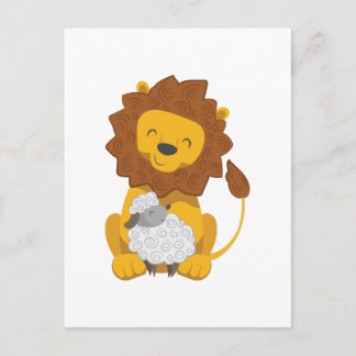CARTE POSTALE LION ET AGNEAU