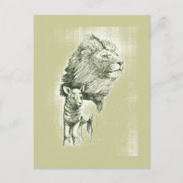 Carte postale Lion et agneau vintages