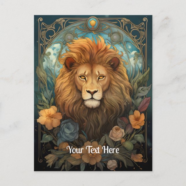 Carte Postale Lion et fleurs (Devant)