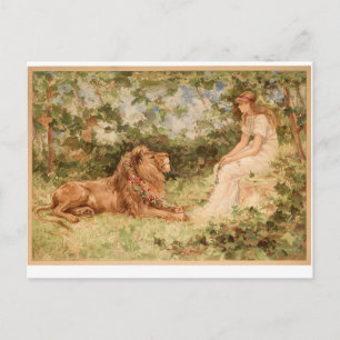 Carte Postale Lion et jeune fille