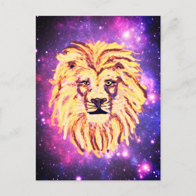 Carte Postale Lion Galaxy dans les étoiles Espace amusant Famill (Devant)