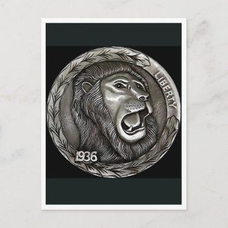 Carte Postale Lion. Hobo nickel coin. Postcard