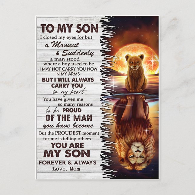 Carte Postale Lion Maman À Mon Fils J'Ai Fermé Mes Yeux (Devant)