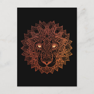 Carte Postale Lion Mandala Ornamental, Lion Dessiné À La Main Ma