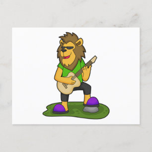 Carte Postale Lion musicien guitare