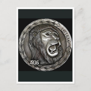 Carte Postale Lion. Pièce de monnaie en nickel de vagabond. Cart
