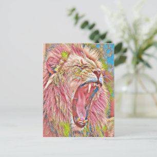 Carte Postale Lion rose artistique rugissant