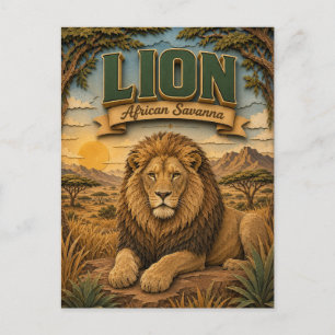Carte Postale Lion Savane Africaine POPCUT